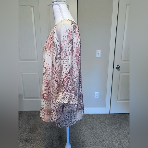 Paisley Ruffle Bell Sleeve Lined Tie Strings Sz Medium Boho Coastal Cowgirl - Picture 5 of 12